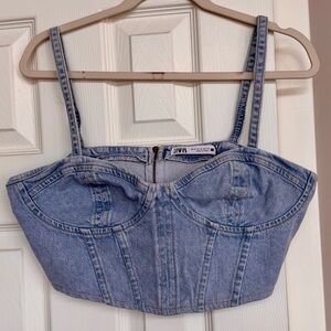Zara Blue Sleeveless Bustier Crop Top